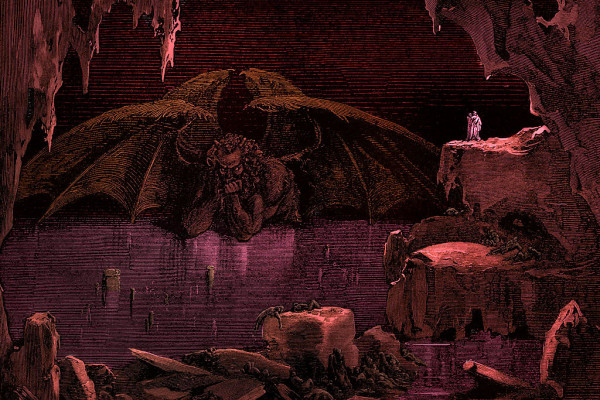 Illustrazione di Lucifero immerso nel lago ghiacciato del Cocito nel Canto XXXIV dell’Inferno di Dante